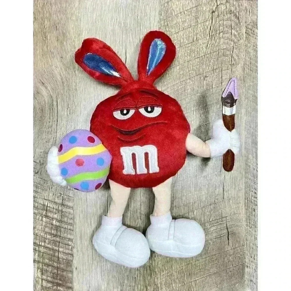 Galerie Easter Red M&M w/ Bunny Ears Egg & Paint Brush Plush Posable Bendable - Picture 2 of 6